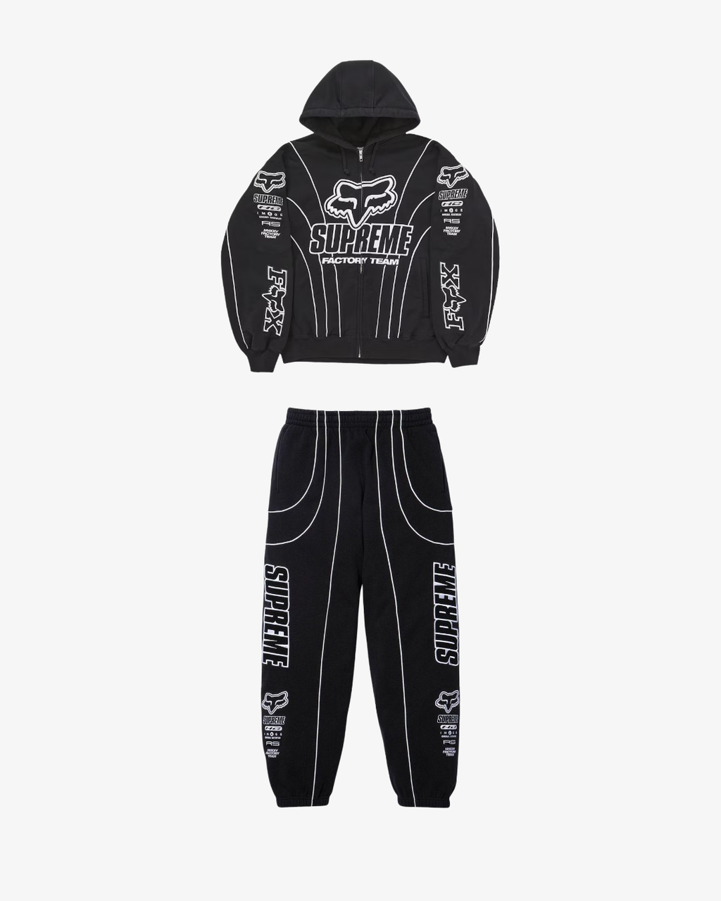 Supreme x Fox Racing Zip Up Hooded Sweatshirt Black