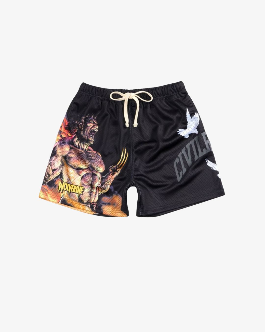 Civil Regime x Wolverine Black Graphic Mesh Shorts
