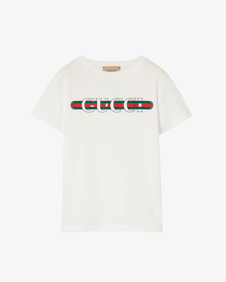 Gucci Logo Web Stripe Tee – White | Pre-Loved