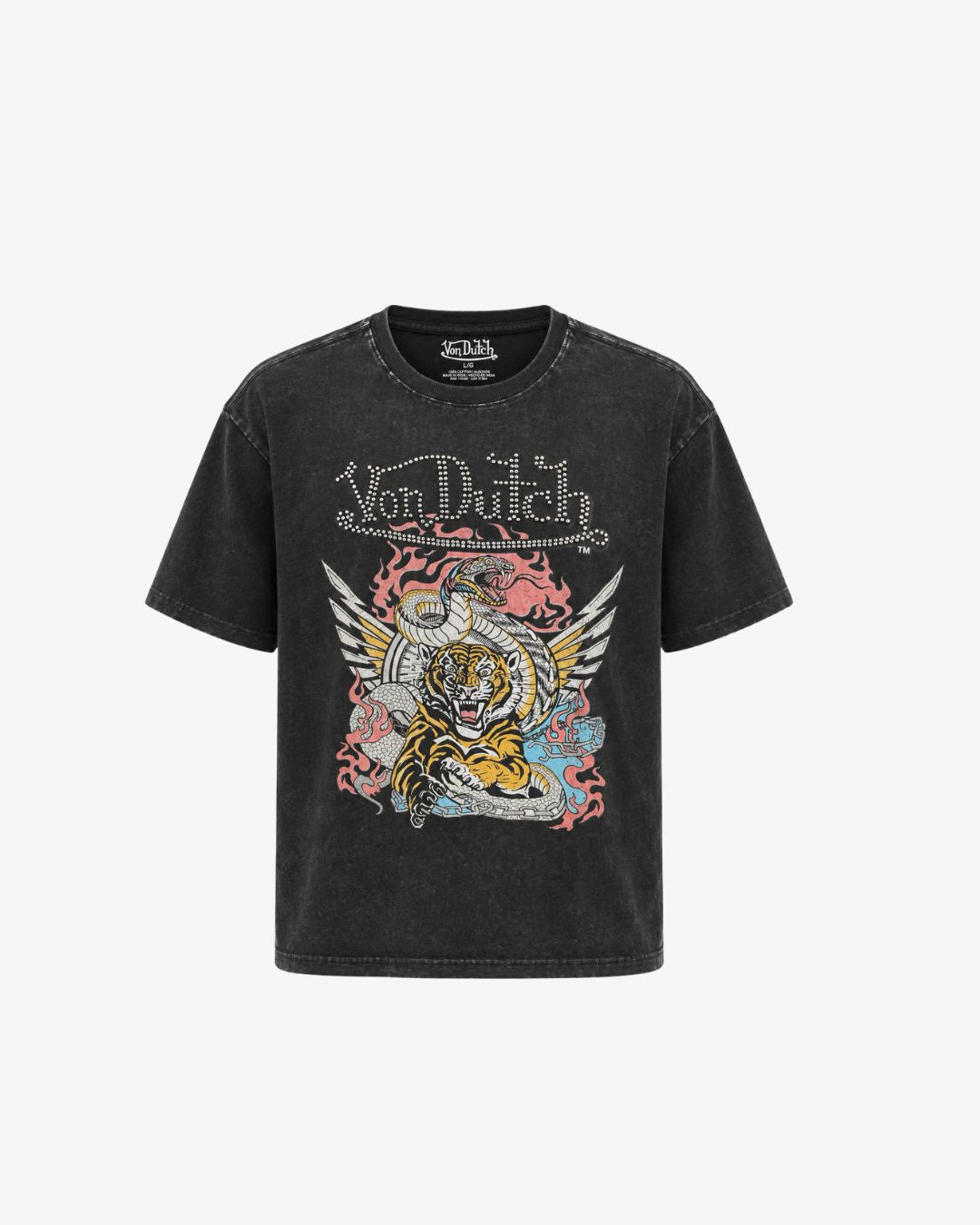 Von Dutch Tiger & Snake Rhinestone Tee – Black